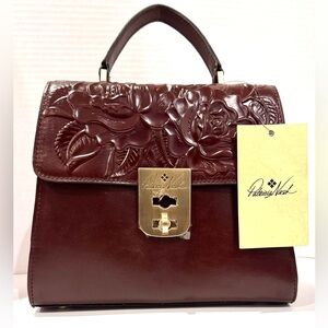 Patricia Nash Chauncy Leather Tooled Satchel Crossbody Hand Bag British Tan NWT